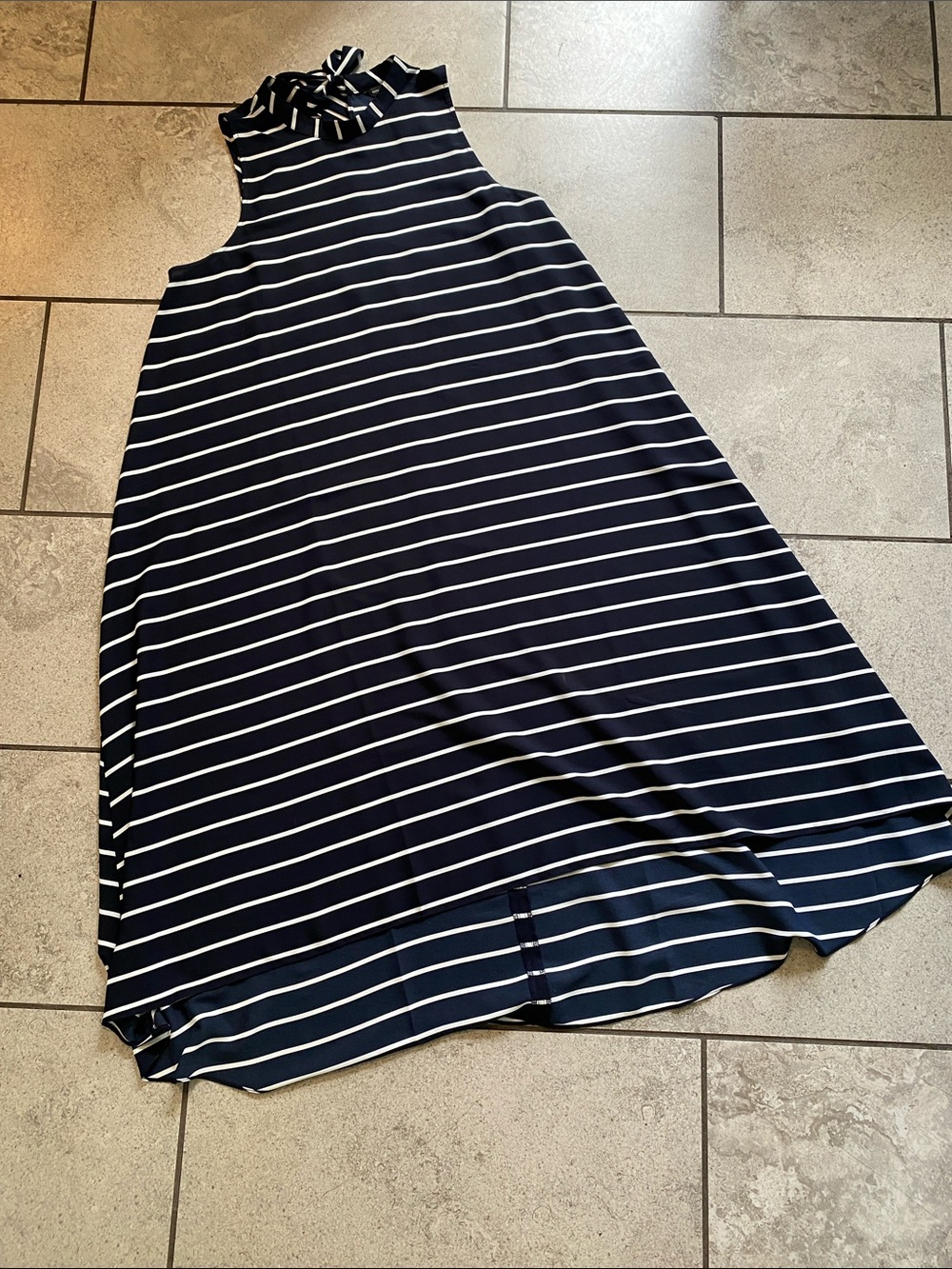 Banana Republic Navy & White Striped Sleeveless High Neck Maxi Dress
